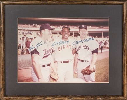 Mickey Mantle, Willie Mays & Harmon Killebrew Multi Signed Photo In 19x15 Framed Display (Beckett)